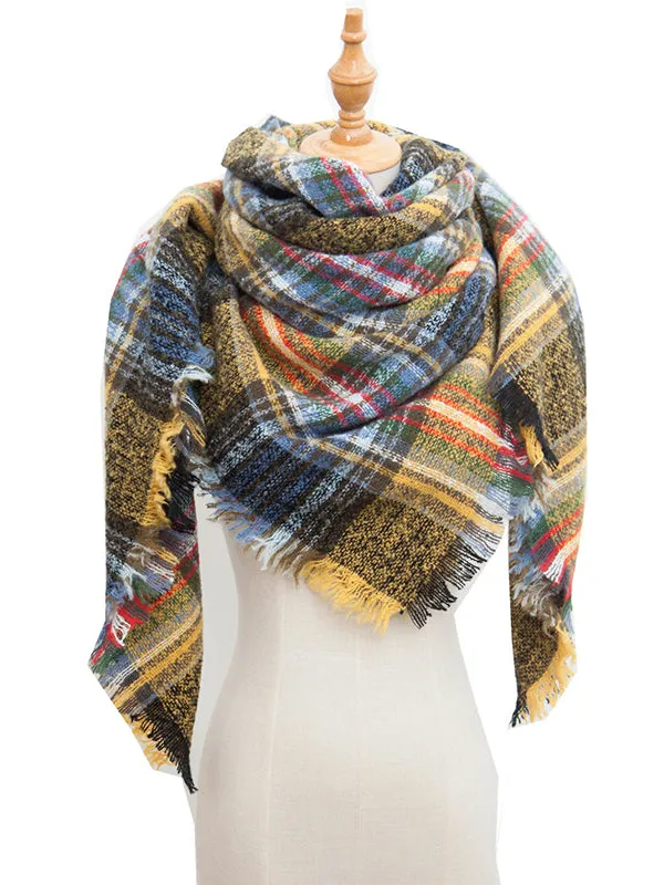 Triangle Fringed Keep Warm Plaid Shawl&Scarf