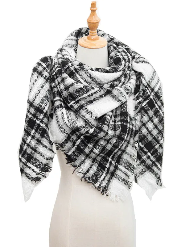 Triangle Fringed Keep Warm Plaid Shawl&Scarf