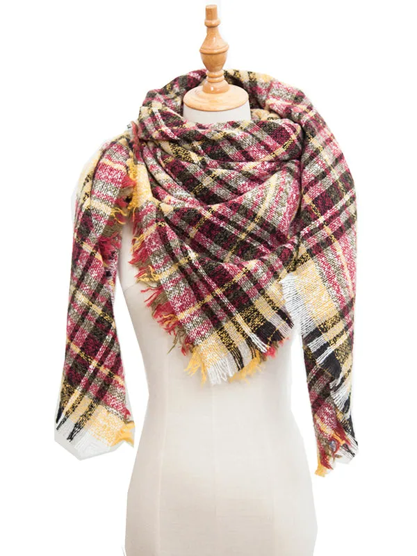 Triangle Fringed Keep Warm Plaid Shawl&Scarf