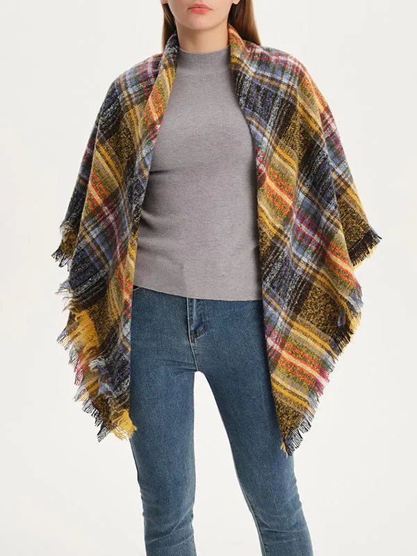 Triangle Fringed Keep Warm Plaid Shawl&Scarf