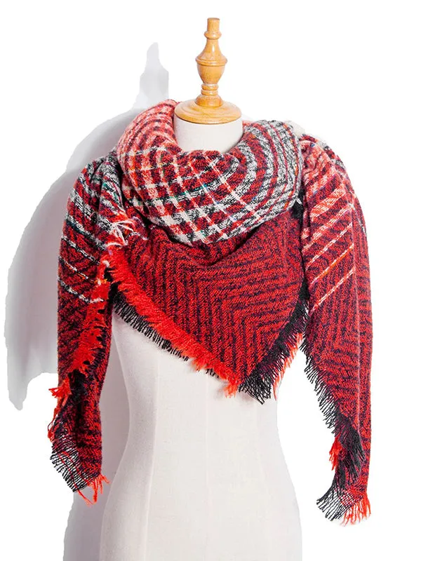 Triangle Fringed Keep Warm Plaid Shawl&Scarf