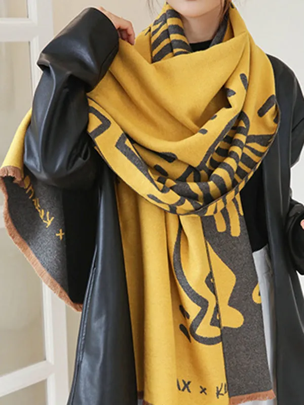 Urban Letter Tasseled Imitated Cashmere Shawl&Scarf