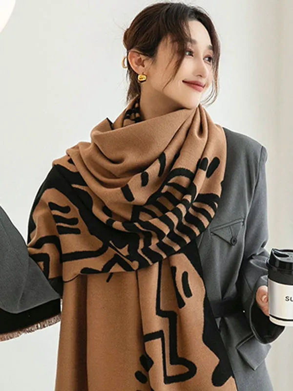 Urban Letter Tasseled Imitated Cashmere Shawl&Scarf