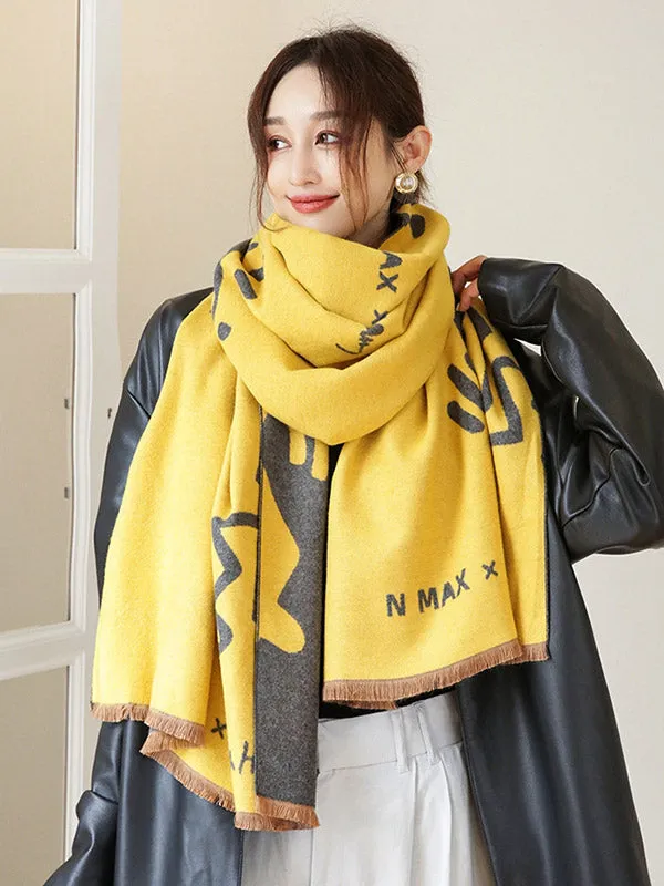 Urban Letter Tasseled Imitated Cashmere Shawl&Scarf