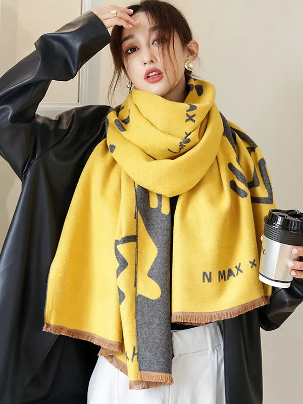 Urban Letter Tasseled Imitated Cashmere Shawl&Scarf