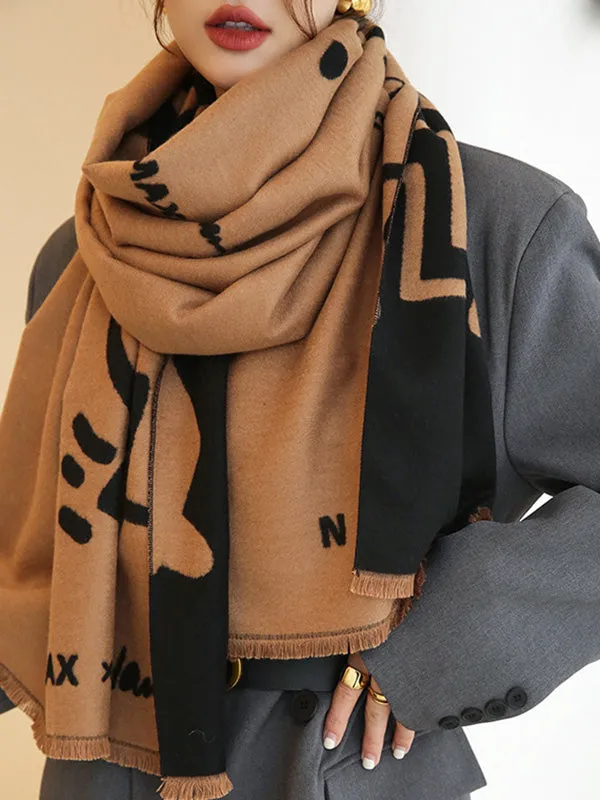 Urban Letter Tasseled Imitated Cashmere Shawl&Scarf