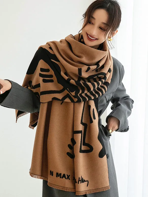 Urban Letter Tasseled Imitated Cashmere Shawl&Scarf