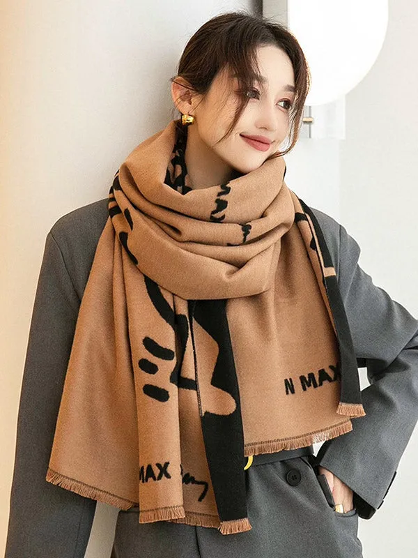 Urban Letter Tasseled Imitated Cashmere Shawl&Scarf