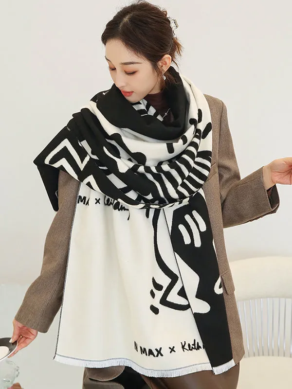 Urban Letter Tasseled Imitated Cashmere Shawl&Scarf