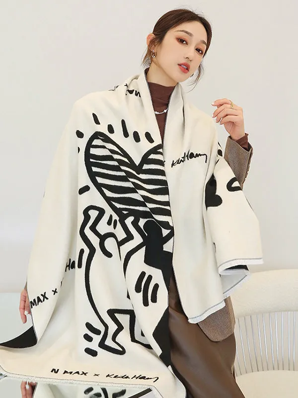 Urban Letter Tasseled Imitated Cashmere Shawl&Scarf