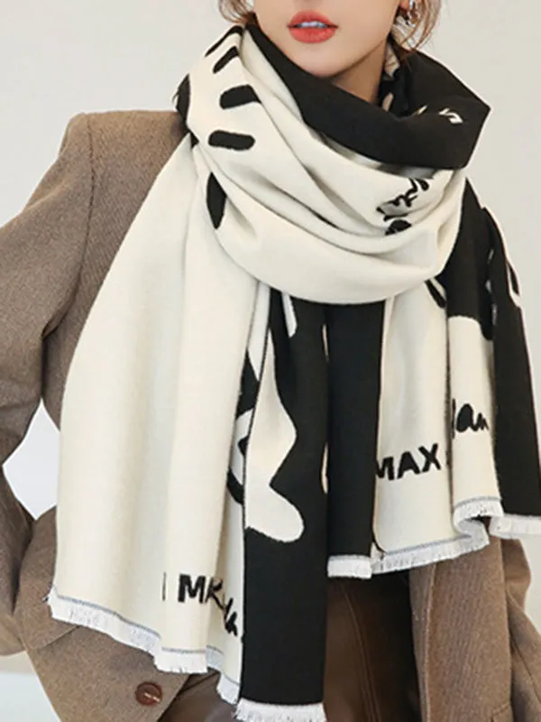 Urban Letter Tasseled Imitated Cashmere Shawl&Scarf