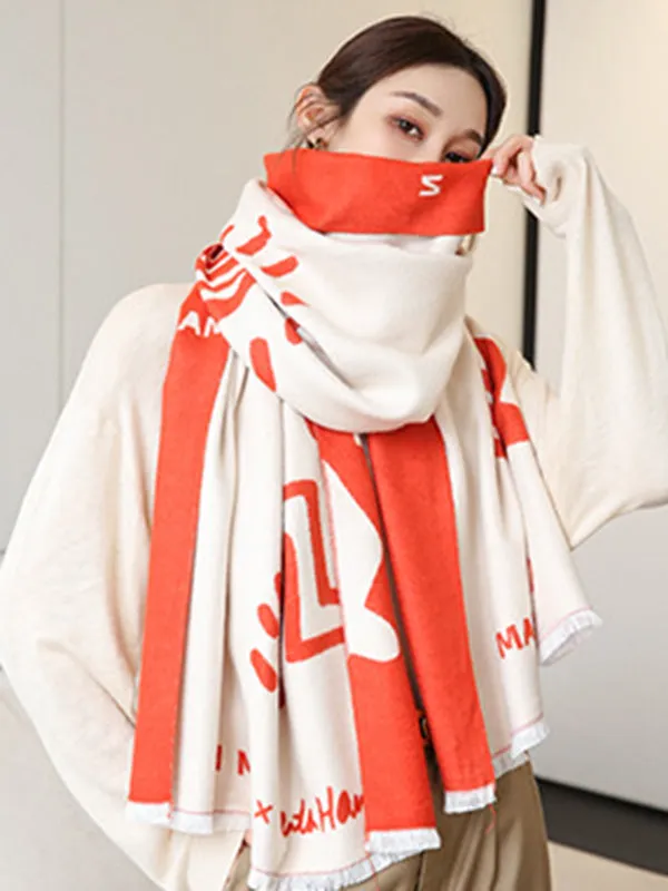 Urban Letter Tasseled Imitated Cashmere Shawl&Scarf