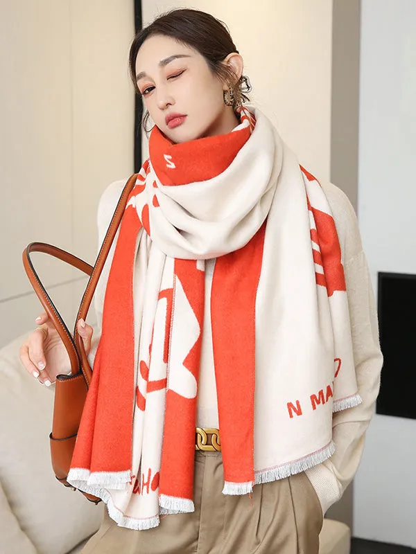 Urban Letter Tasseled Imitated Cashmere Shawl&Scarf