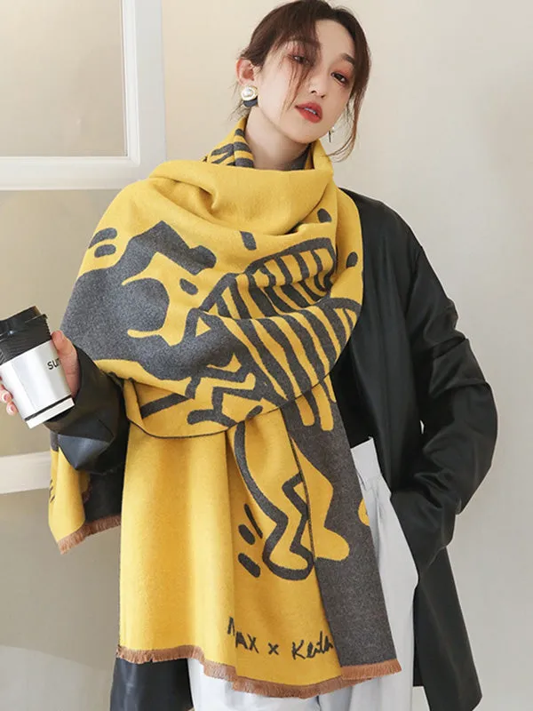 Urban Letter Tasseled Imitated Cashmere Shawl&Scarf