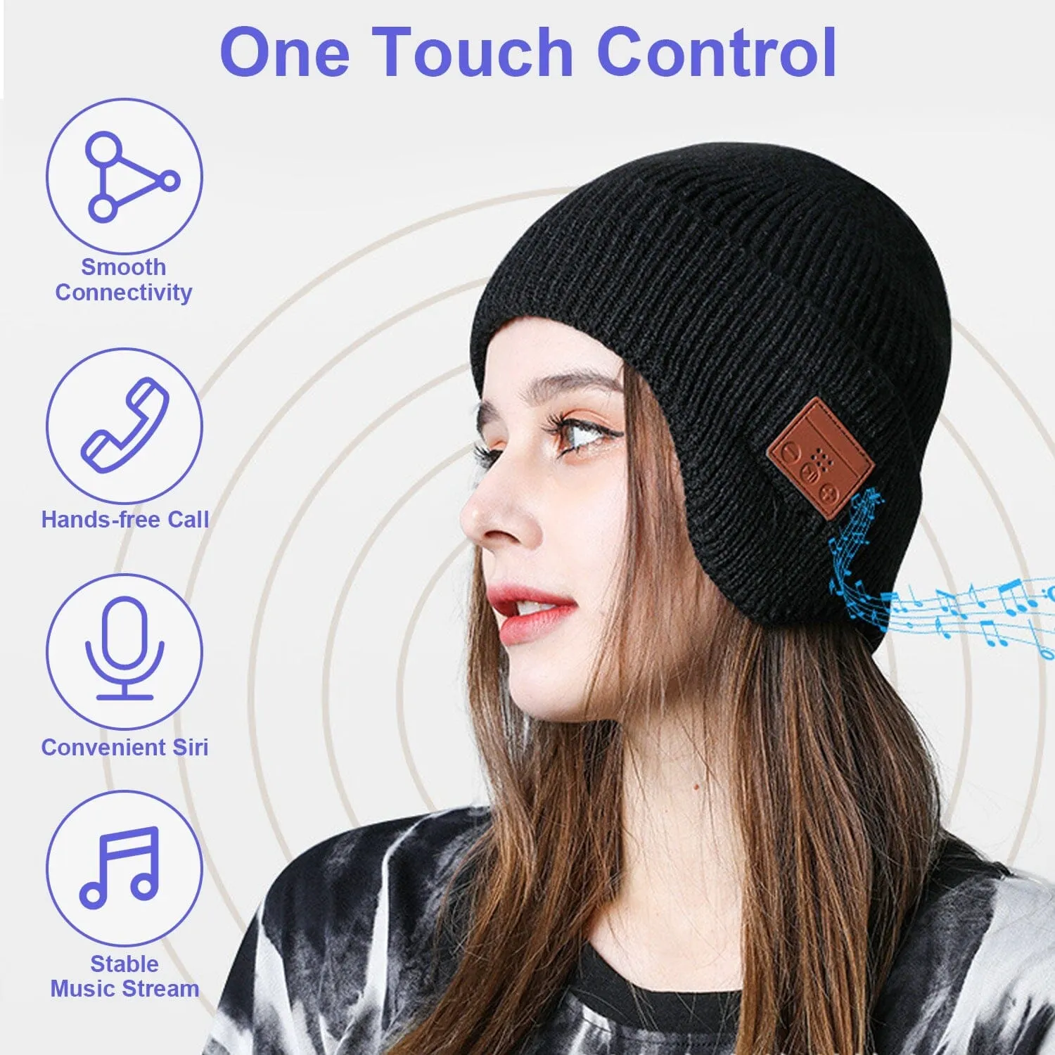 Wireless V5.0 Beanie Hat with Headphones USB Rechargeable