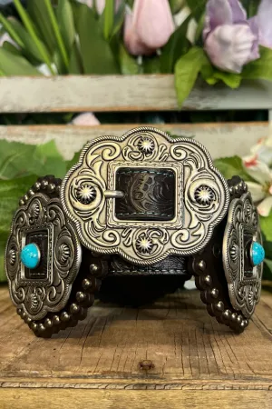 Women's Tooled Concho Belt with Turquoise Studs by Roper